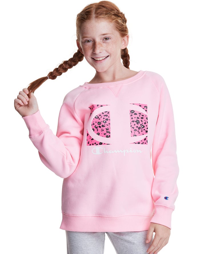 Champion Fleece Raglan Crew Leopard Knockout Logo - Tytön Pinkki Huppari - Suomi 8945327-WZ